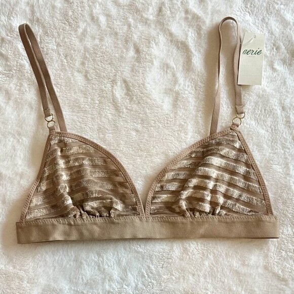 NWT Aerie Velvet Stripe Triangle Bralette in Cappuccino - Size: XS - Picture 2 of 8